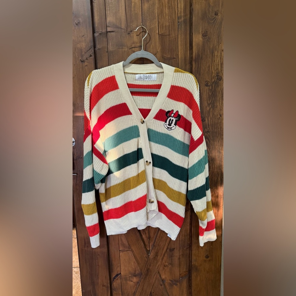 Disney Parks Limited Edition Minnie Mouse Holiday Striped Cardigan Sweater